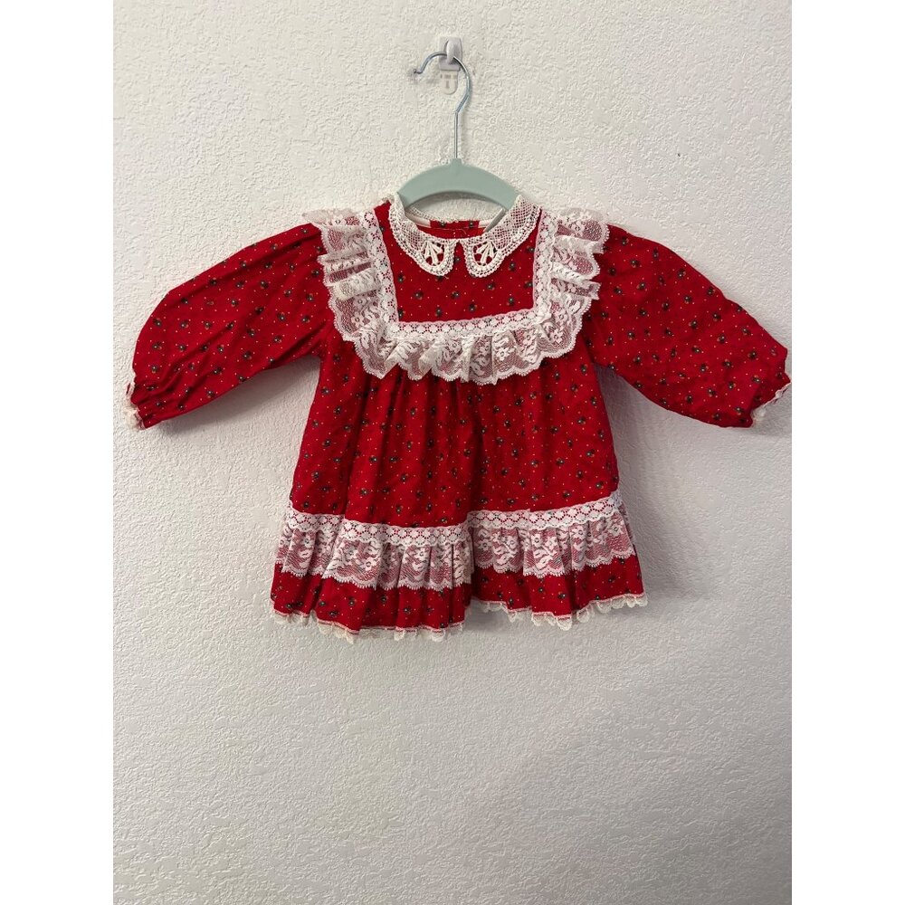 Bryan vintage red white lace dress girls size 18 months